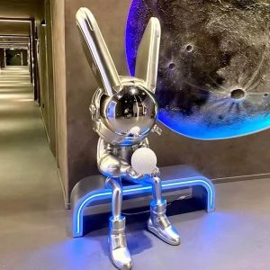 modern life size astronaut rabbit resin sculpture floor ornament for bar ktv entrances hotel shopping mall lobby holiday decor