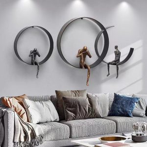 european modern art living room resin sculpture hotel decoration black figures three dimensional sofa background wall decoration