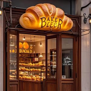 european style bakery shop entrance sign decoration hand painted artistic bread model sculpture resin crafts glowing wall