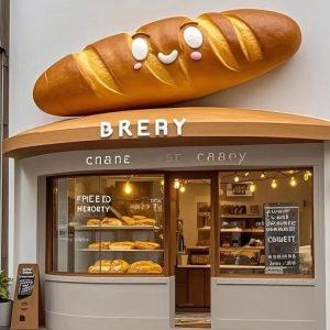 european style bakery shop entrance sign decoration hand painted artistic bread model sculpture resin crafts glowing wall