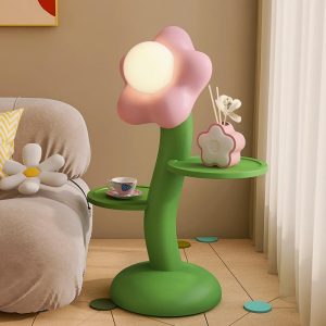 housewarming gift resin hand painted abstract cartoon flower sculpture beside table