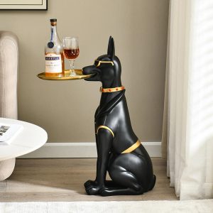69cm large doberman dog animal resin figurine with tray hand painted artistic home decor sculpture
