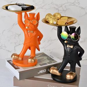 gentleman animal statue dog storage ornament resin bulldog with metal tray office and living room decoration gifts home decor