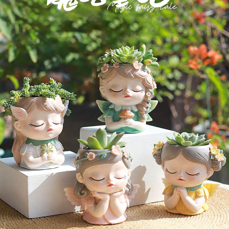 cute prayer girl resin desktop flower pot fairy princess flower pot home garden desk decoration bonsai gift for friends