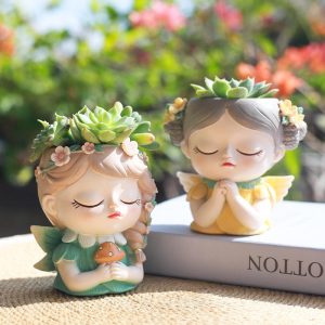 cute prayer girl resin desktop flower pot fairy princess flower pot home garden desk decoration bonsai gift for friends