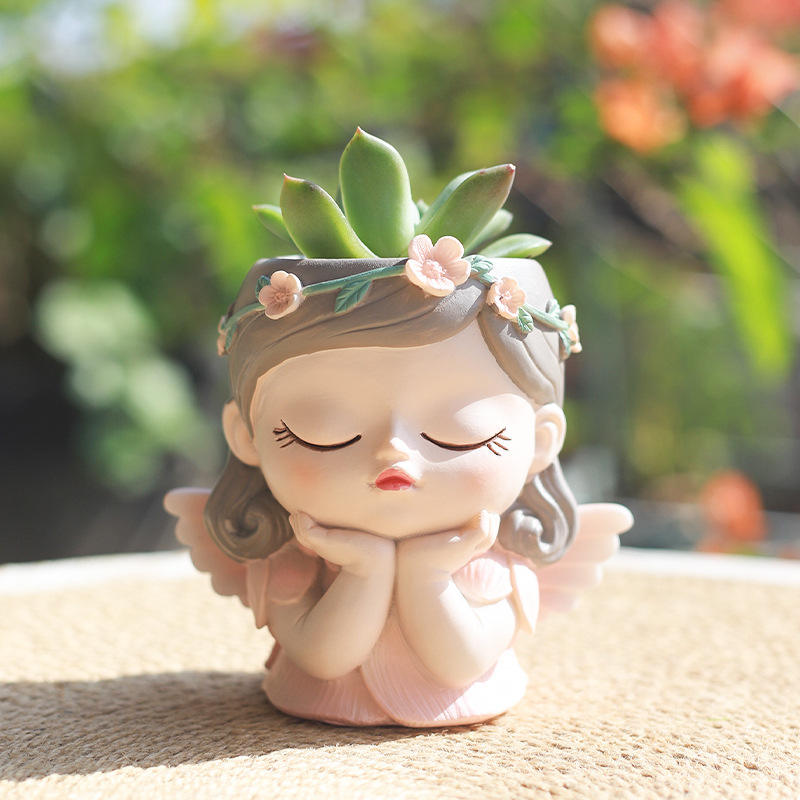 cute prayer girl resin desktop flower pot fairy princess flower pot home garden desk decoration bonsai gift for friends