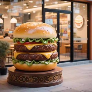 life size glowing burger pizza resin glass sculpture fast food restaurant large ornament with bread fries decorative sculpture