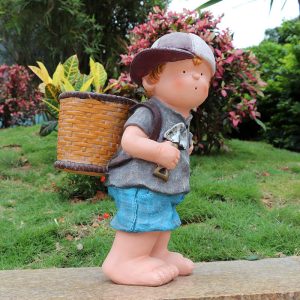 Large Cartoon Character Child Stroller Resin Figurine Hand-Painted Artistic Sculpture for Home Garden Decoration Outdoor/Indoor