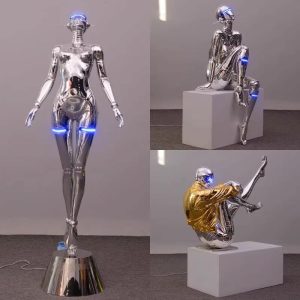 punk abstract art party decoration electroplated human resin sculpture life size floor standing ornaments bar decor props
