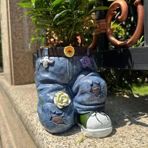 creative jeans pants desktop office outdoor succulent plant pot vintage resin jeans planter garden decoration
