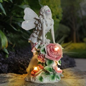 wholesale garden patio night light decoration flower fairy figurine solar resin crafts waterproof hand painted