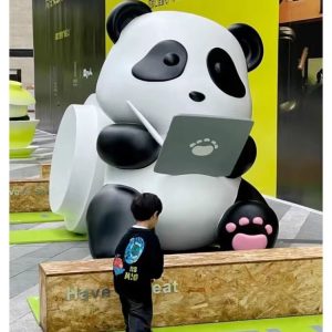 life size hand painted artistic panda sculpture coffee shop opening standing floor ornament outdoor large durable resin