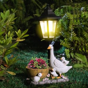 large white resin duck craft outdoor garden villa creative artistic hand painted solar powered business gift ornament
