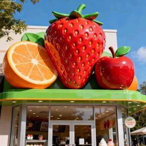 life size resin fruit shaped strawberry durian sculpture large floor standing business gift food themed entrance display