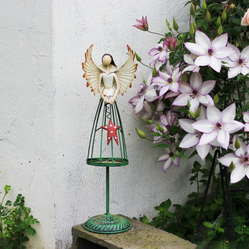 european style retro distressed wrought iron ornament cute little girl floor decoration creative balcony garden outdoor decor
