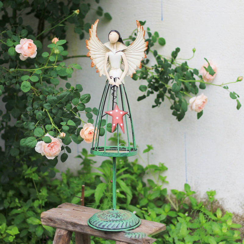 european style retro distressed wrought iron ornament cute little girl floor decoration creative balcony garden outdoor decor