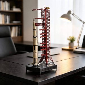 Apollo Saturn V Rocket Launch Tower Model Vintage Metal Desktop Ornament Aerospace Collectible Creative Gift Living Room Decor