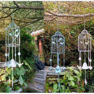 Cast Iron Birdcage Wind Chimes Retro Creative Wind Chimes Tree Ornaments Garden Courtyard Decorative Hangings Gardening Supplies