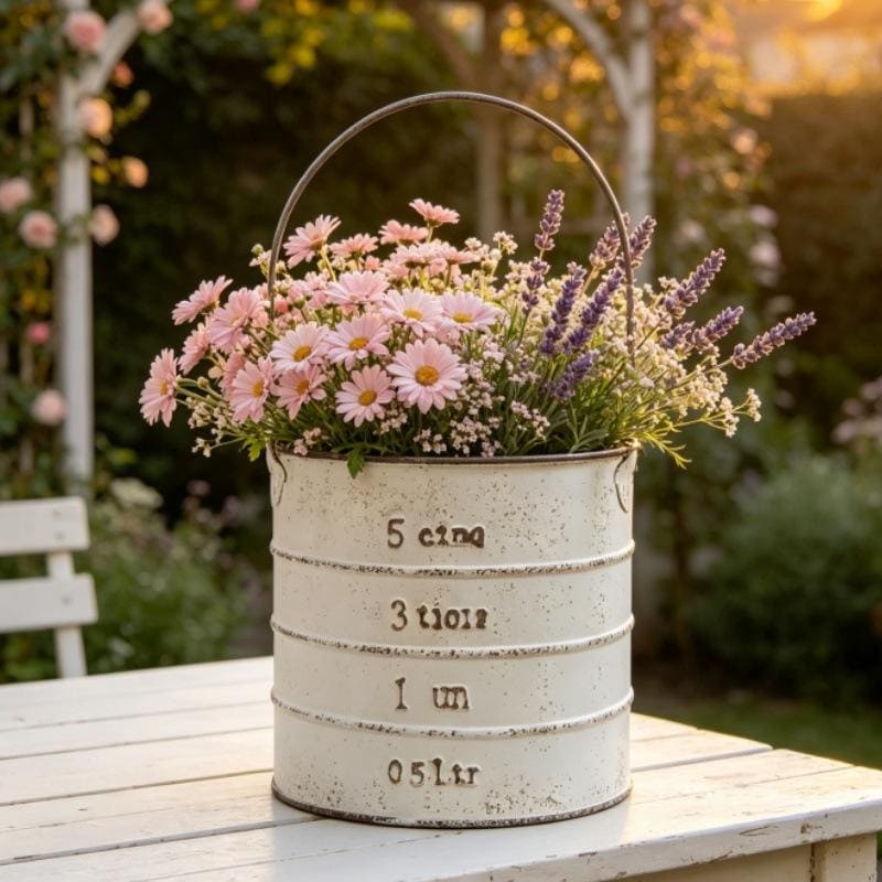 French-Style Vintage Distressed Metal Flower Pot Creative Patterned Flower Bucket Balcony Garden Decor Gardening Accessory