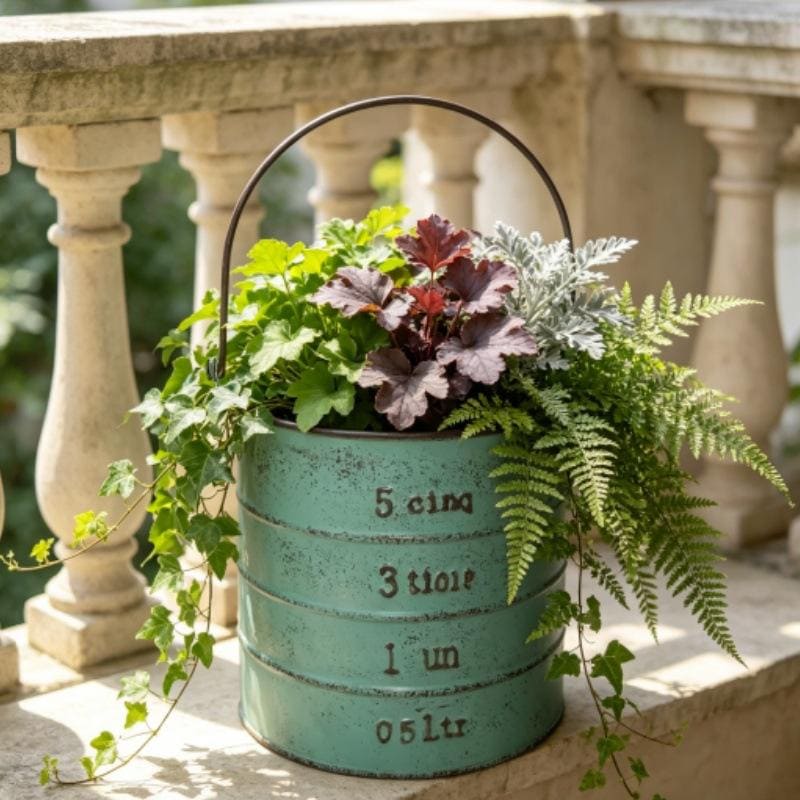 French-Style Vintage Distressed Metal Flower Pot Creative Patterned Flower Bucket Balcony Garden Decor Gardening Accessory
