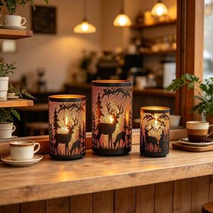 Nordic-Style Wrought Iron Reindeer Openwork Christmas Candlestick Forest Reindeer Scented Candle Lamp Creative Metal Crafts