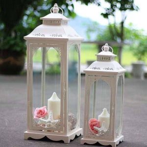 European-Style Retro Metal Crafts Creative Candlesticks Wrought Iron Glass Lanterns Tabletop Ornaments Wedding Props Home Decor