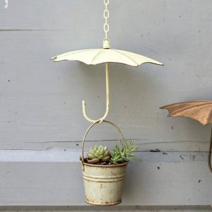 Vintage-Style Wire Garden Ornaments Wrought Iron Umbrella Chain Pendants Garden Decorations Small Metal Flower Pot Ornaments
