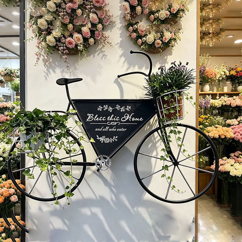 Hot-Selling New Wall-Mounted Flower Stand Decoration Wrought Iron Bicycle Flower Pot Rack Garden Outdoor Decorative Ornament