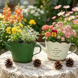 Wavy Edged Watering Can-Style Flower Pot Creative Metal Planters Succulent Planters Garden Decorations Minimalist Metal Crafts