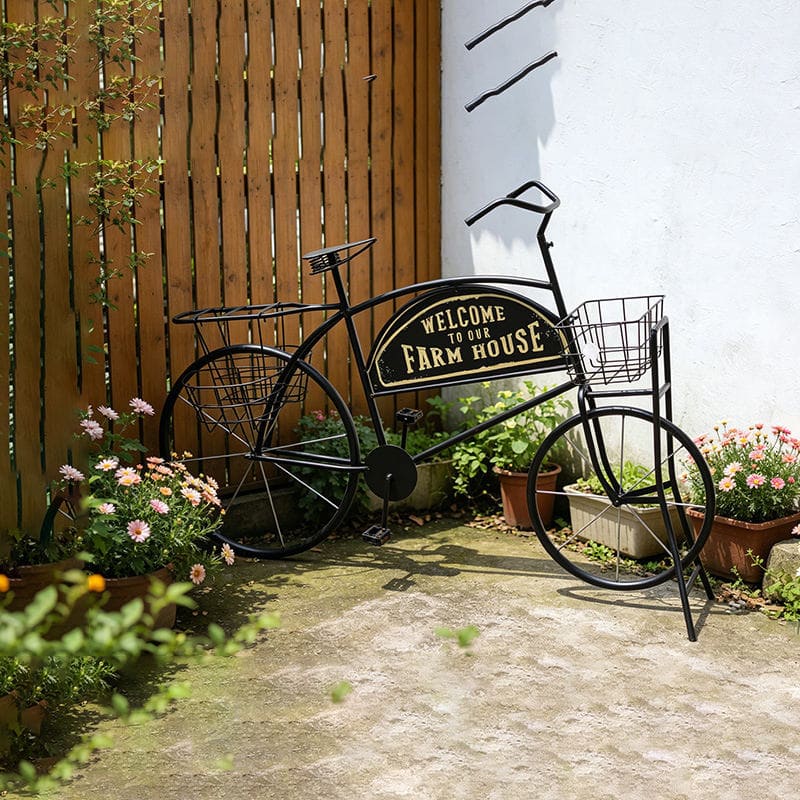 European-Style Wrought Iron Bicycle Flower Pot Stand Outdoor Garden Floor-Standing Flower Stand Simple Green Plant Decoration