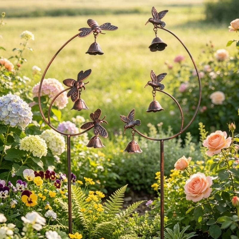 Hot-Selling Wrought Iron Hummingbird Bee Bell Decorative Flower Inserts Metal Climbing Frames Lawn Landscaping Garden Decor - Image 6
