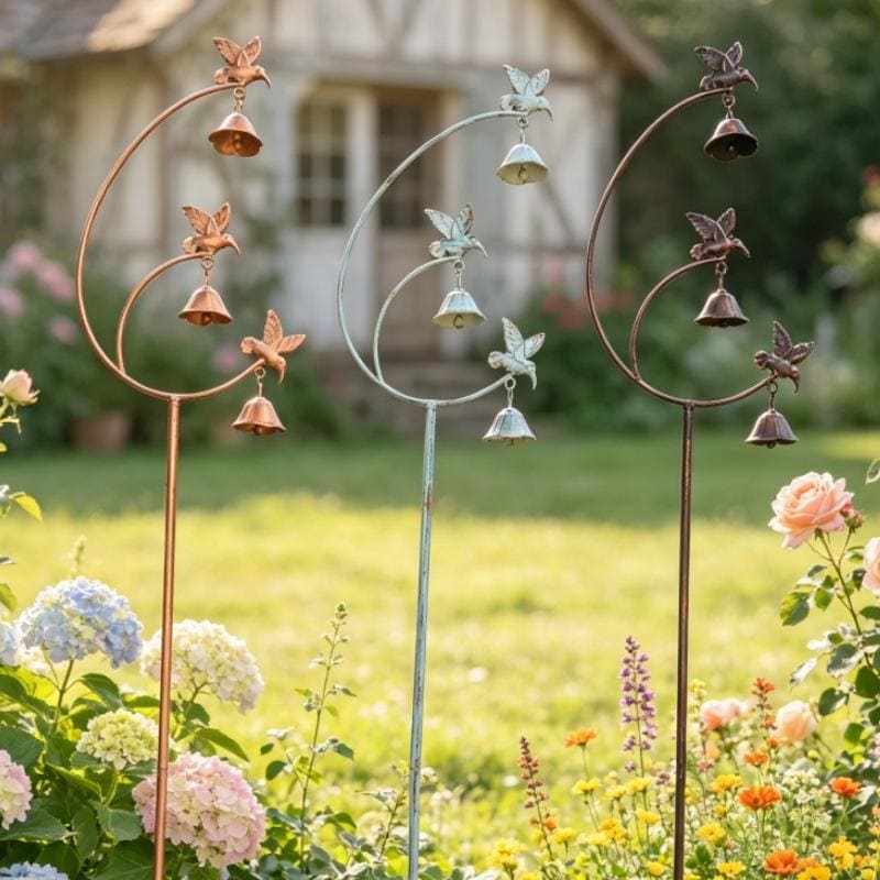 Hot-Selling Wrought Iron Hummingbird Bee Bell Decorative Flower Inserts Metal Climbing Frames Lawn Landscaping Garden Decor - Image 2