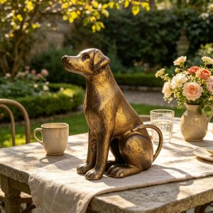 Cast Iron Black Puppy Ornament Vintage-Style Seated Dog Metal Puppy Ornament Animal Decor for Home Gardens Creative Metal Craft